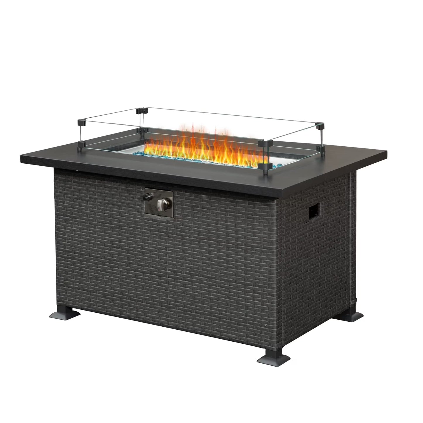 Outdoor Gas Fire Pit, SYNGAR 43 inch 50,000 BTU Auto-Ignition Propane Fire Pit Table with Glass Wind Guard, Volcanic Stones and Lid, 2-in-1 Fire Pit Table for Patio, Garden, Backyard, Deck, Poolside