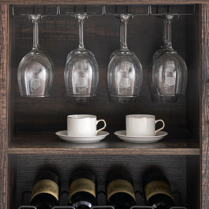 Huloretions Wine Bar Cabinet with LED Light,Modern Liquor Cabinet,Kitchen Buffet Sideboard with Storage Cabinet& Drawers,Coffee Cabinet with Wine and Glass Rack for Home