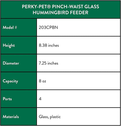 Perky-Pet 8 oz Pinch Waist Glass Hummingbird Feeder, Red