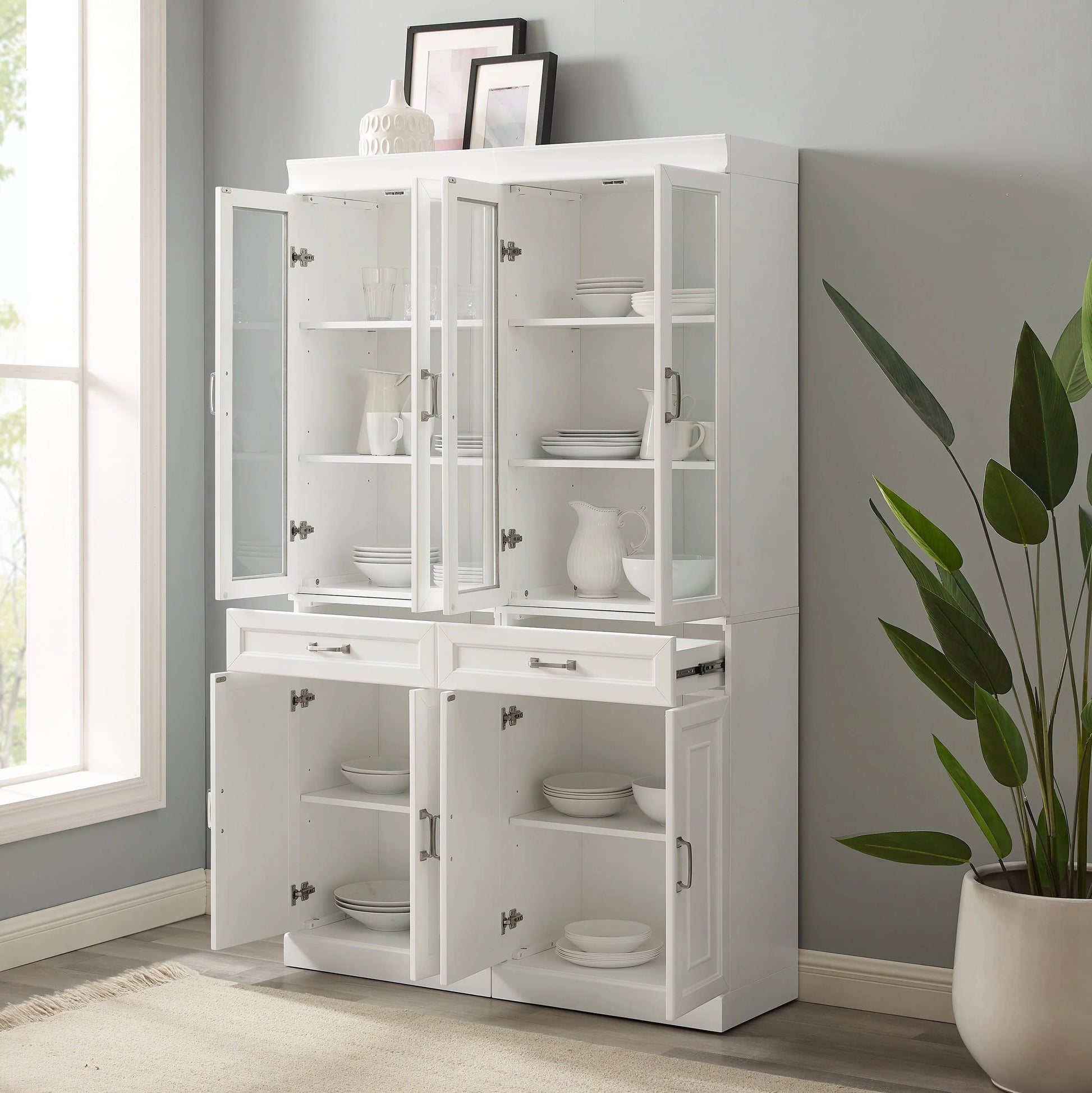 Crosley Brands Stanton 2Pc Glass Door Pantry Set White - 2 Pantries