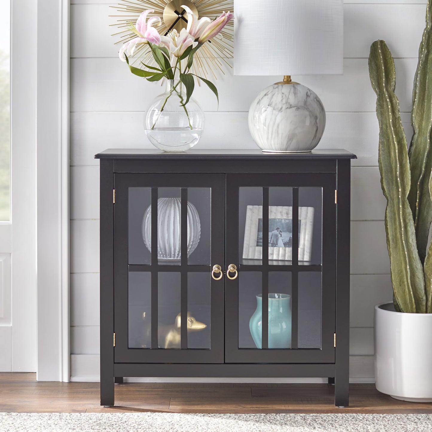 Simple Living Portland 2-Door Glass Cabinet Antique White