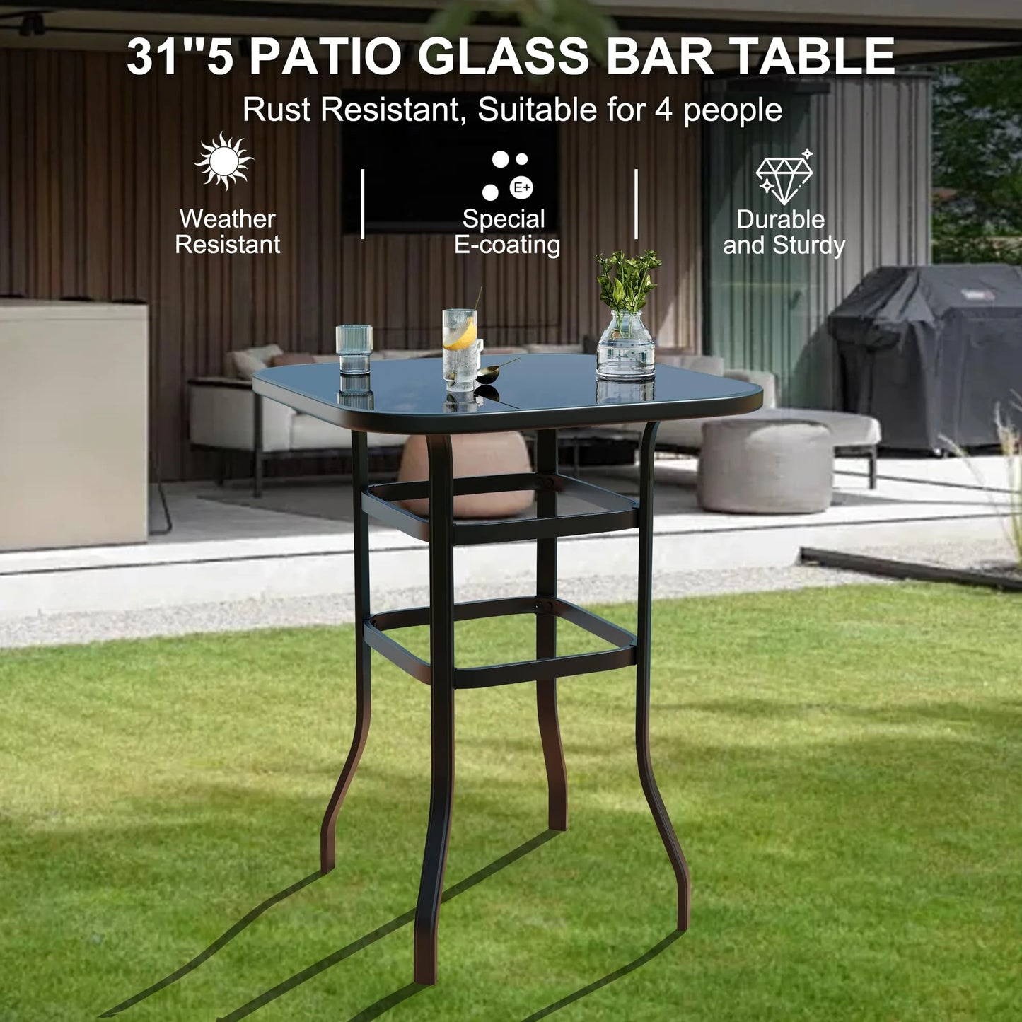 Riedhoff 3-Piece Patio Bar Set with 2 Swivel Chairs & Glass Table,All-Weather,Textile Fabric,Gold