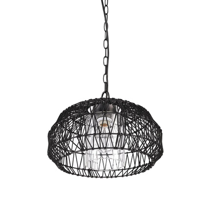 Globe Electric 1 Black Cage Pendant Lights withGlobe Glass