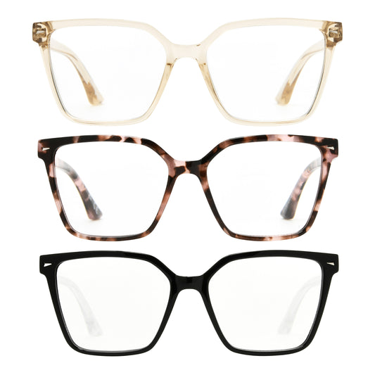 Design Optics by Foster Grant #813 Oversized Square Reading Glasses, 3-pack