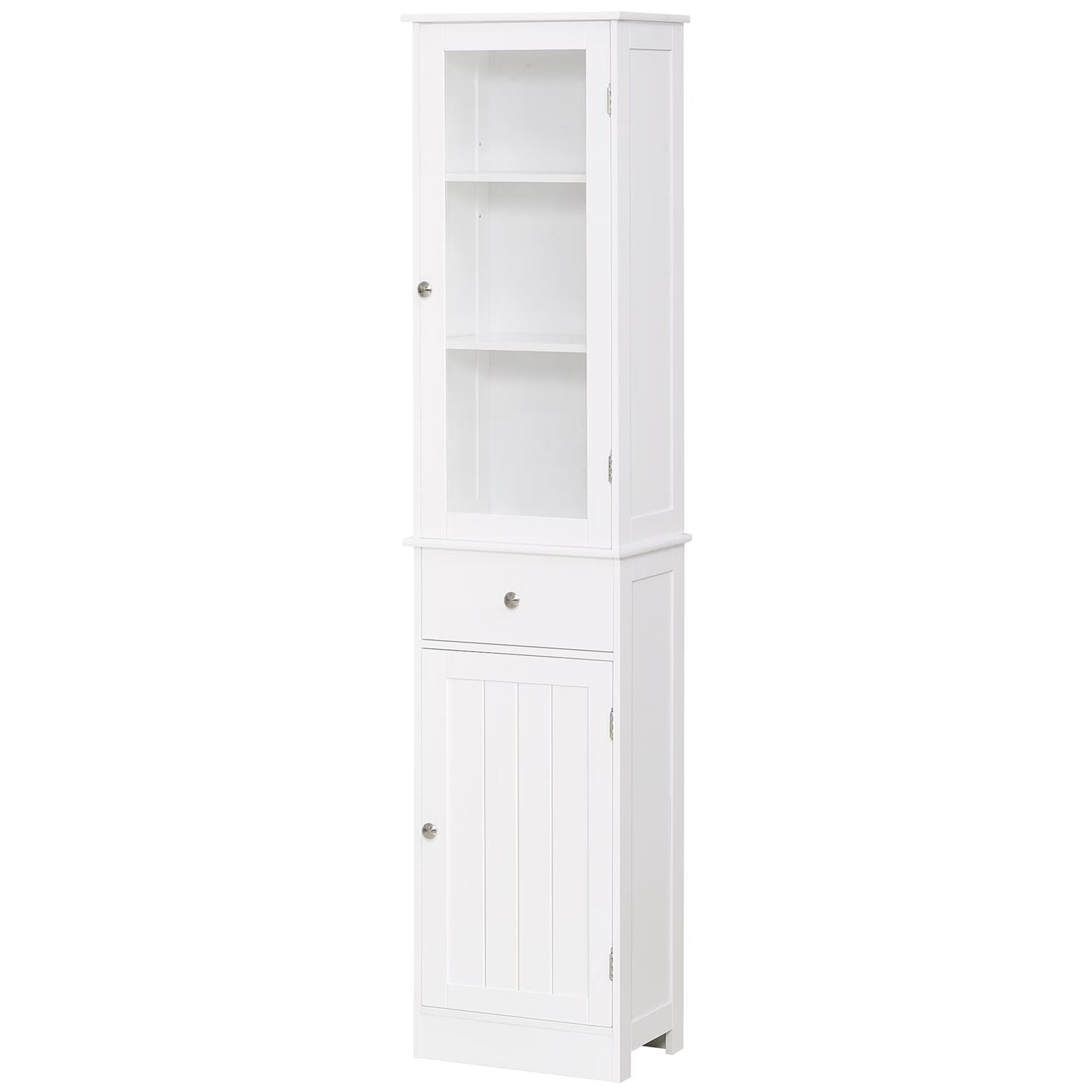 DUOSONG 5-Tier Display Cabinet, Glass Display Case With 2 Doors And Adjustable Shelves, Wall-Mounted, Grey Gray Glass Furniture Primary Living Space Cabinets