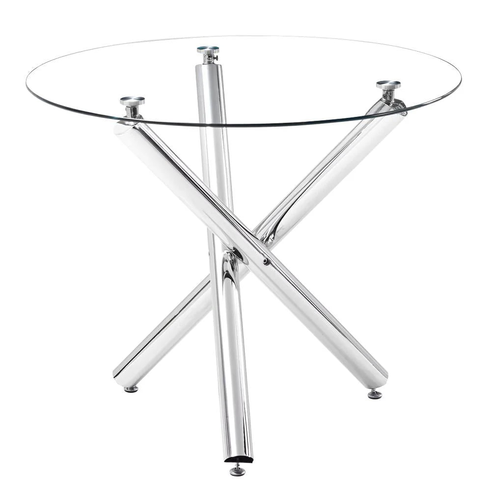 Ktaxon 5 Piece Round Dining Table Set, Modern Kitchen Table and Chairs for 4 Person Clear Tempered Glass Top
