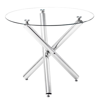 Ktaxon 5 Piece Round Dining Table Set, Modern Kitchen Table and Chairs for 4 Person Clear Tempered Glass Top