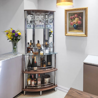Mango Steam Contemporary Home Bar Liquor Table | Modern Clear Tempered Glass Shelves | 41" H x 47" L x 13.6" D