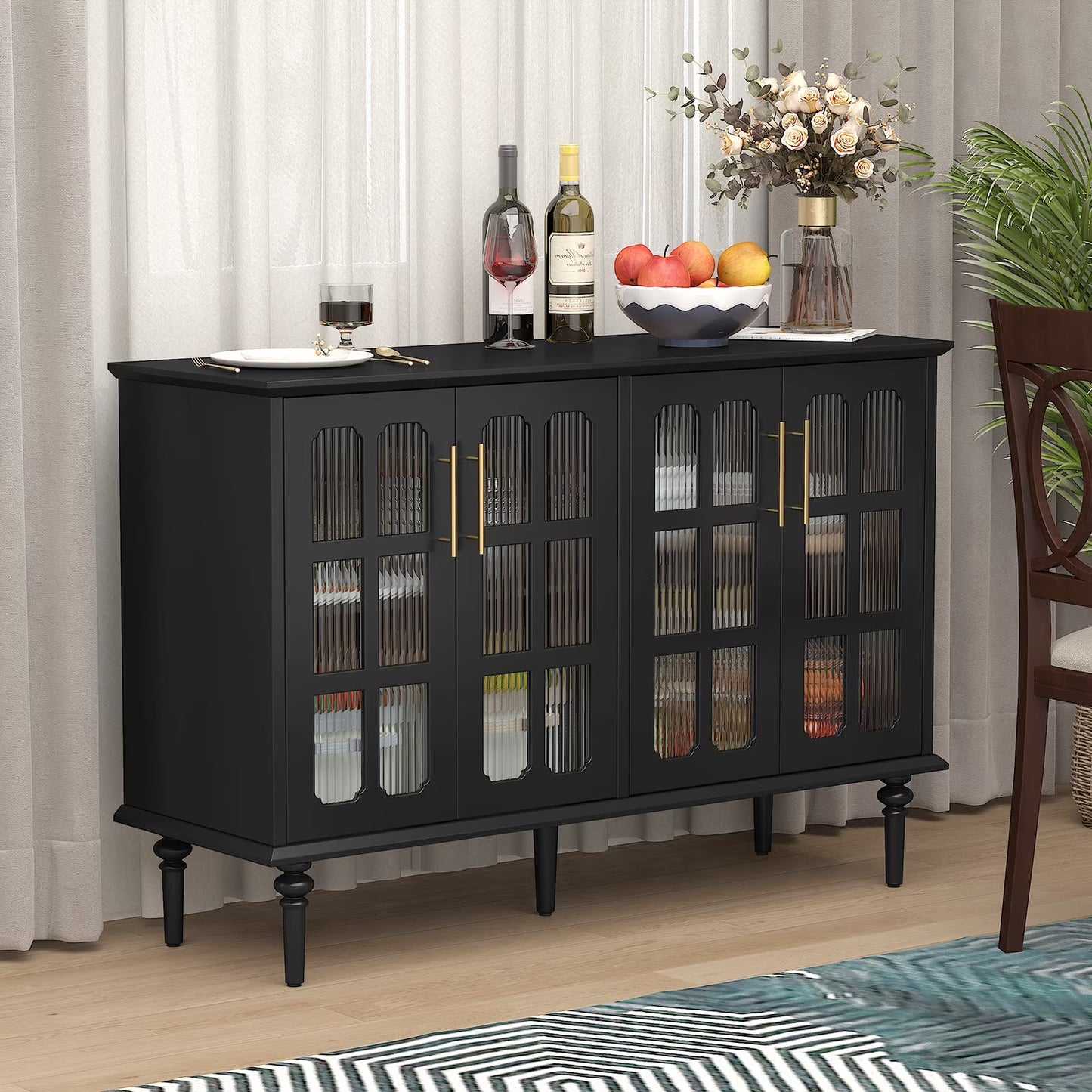 HLR 47.6" Modern Vintage Sideboards Buffet Cabinet with 4 Lattice Glass Door, Green