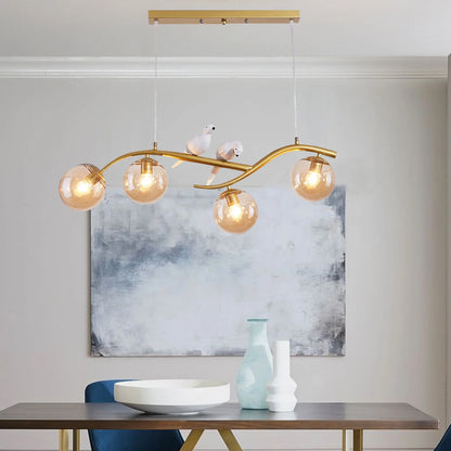Miumaeov 4-Light Chandelier 2-Birds Modern Ceiling Pendant Light with Gold Glass Ball for Bedroom Living Room Kitchen Dining Room