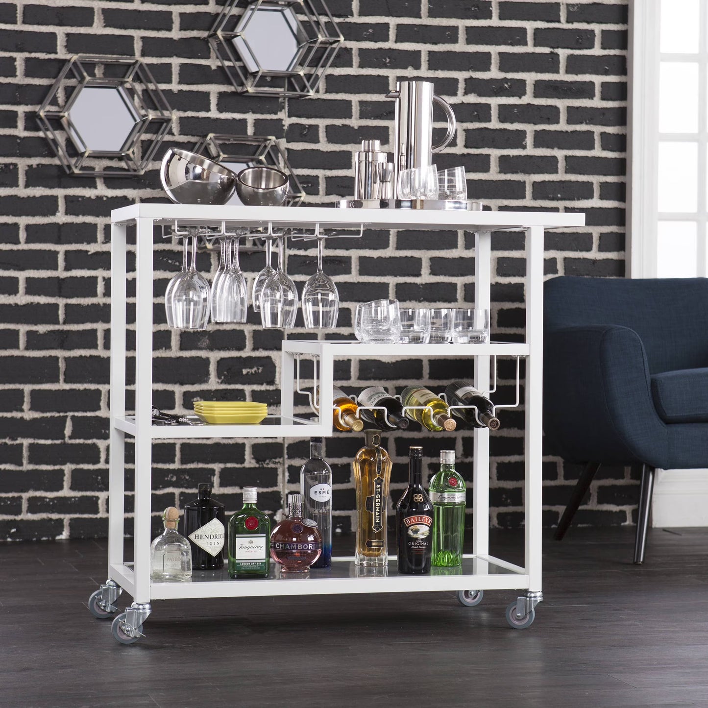 Holly & Martin Zephs indoor Bar Cart - Gunmetal Gray with Black Glass 40 x 37.5