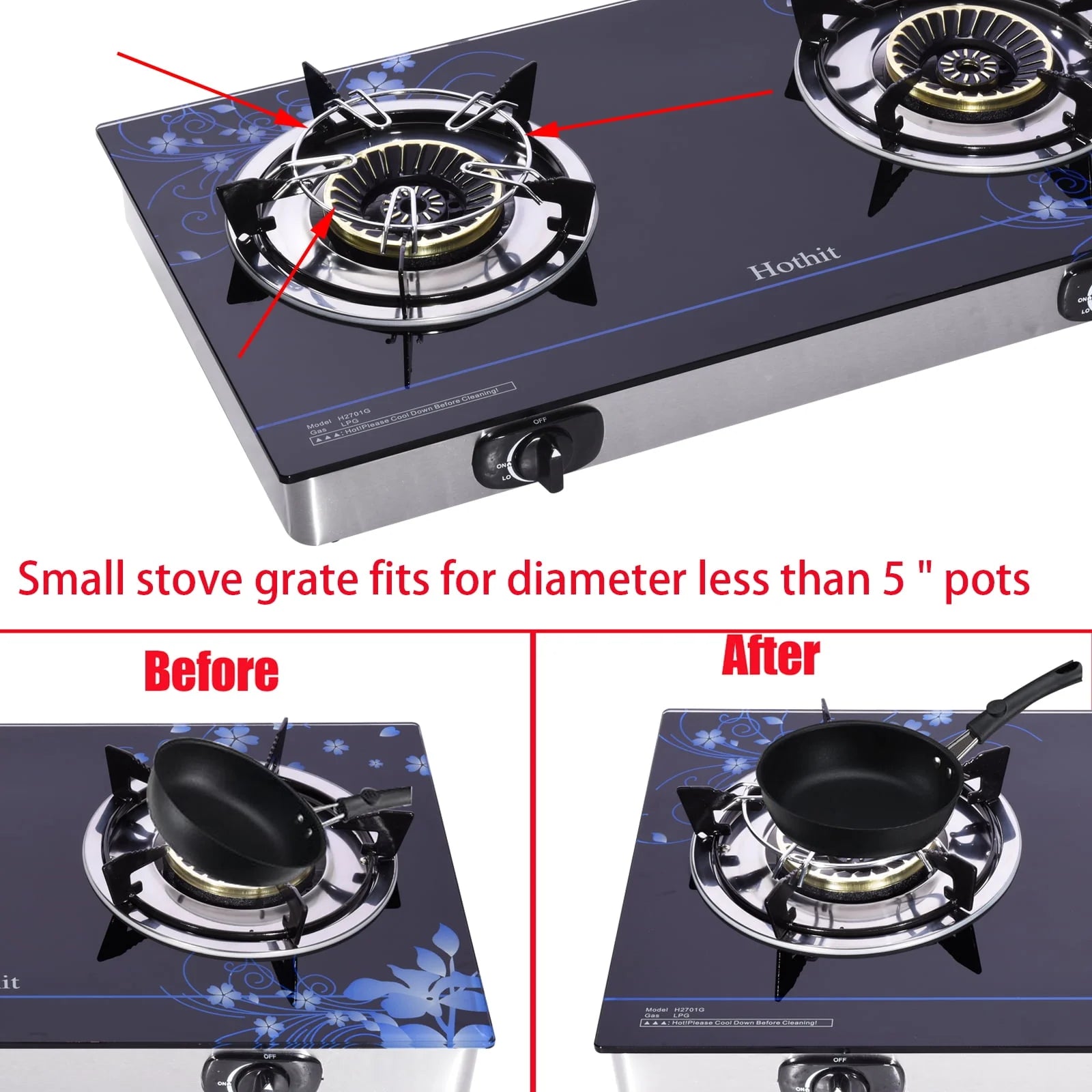 Hothit Portable 2 Burner Propane Stove Gas Cooktop Tempered Glass 28600 BTU,Black