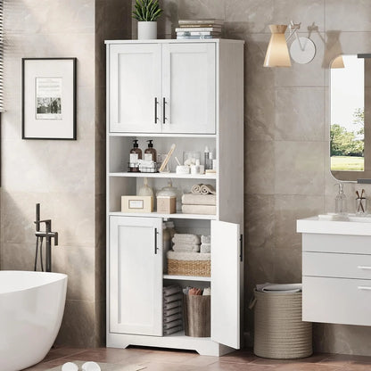 Studyset Tall Bathroom Cabinet, Freestanding Bathroom Storage Cabinet with Glass Doors and Adjustable Shelves, 67" Cupboard Modern Storage Cabinet for Kitchen, Pantry, Living Room