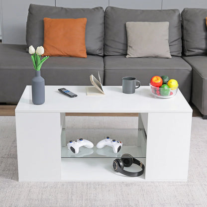 Hommpa LED Coffee Table with Glass Display Shelves for Living Room App and Remote Control LED Lights High Gloss Center Table Sofa Side Tables