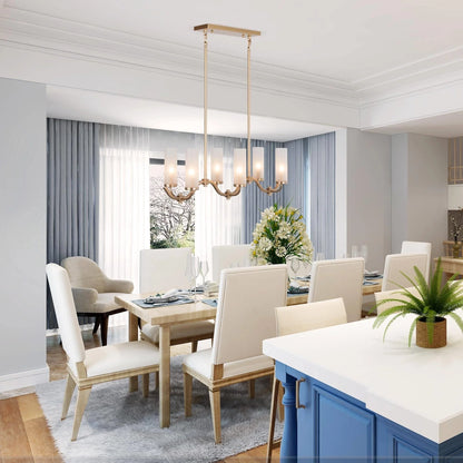 LNC Kayna Mid-Century Modern 6-Light Chandelier Frosted Glass Lights for Kitchen Island Gold L 30" x W 9" x H 17"