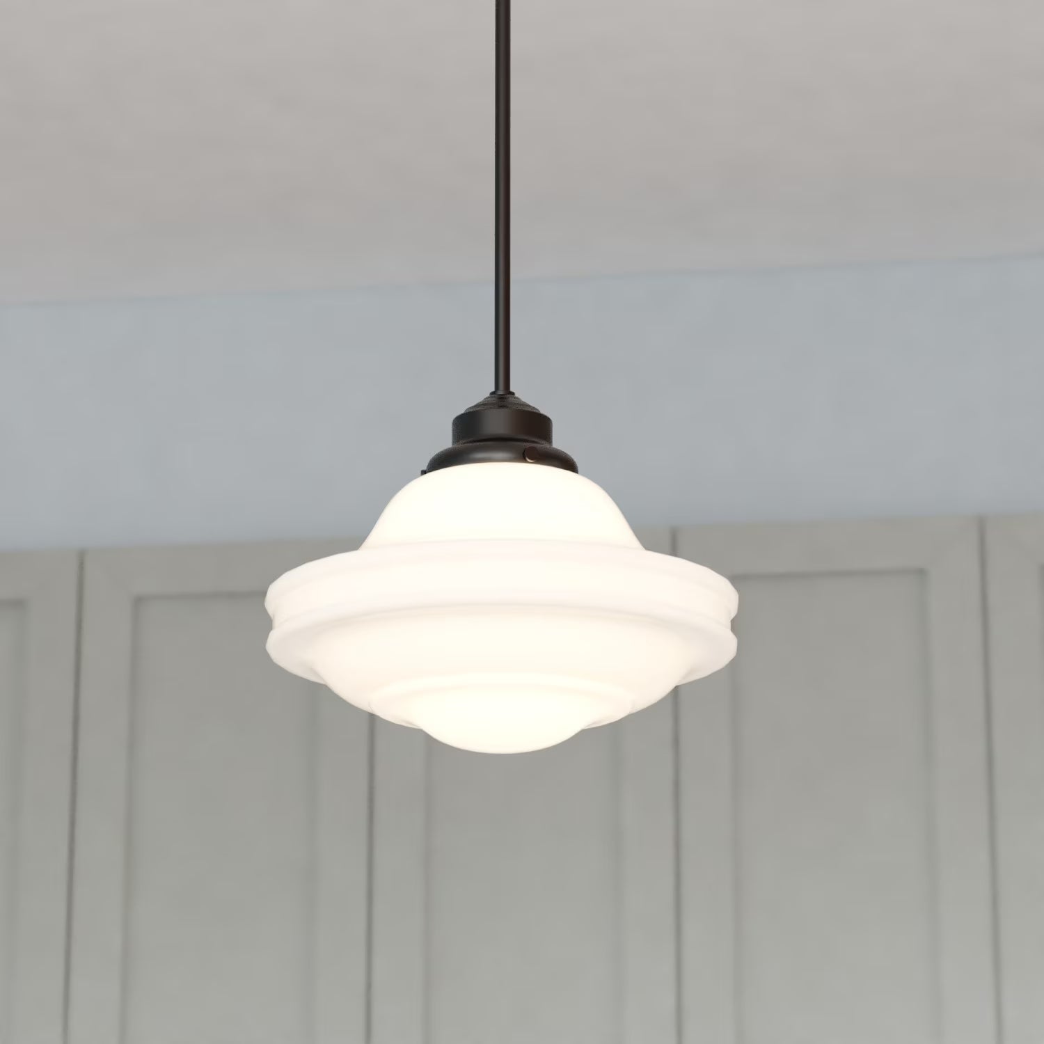 Huntley 1 Light Satin Nickel Farmhouse Schoolhouse Pendant Clear Glass