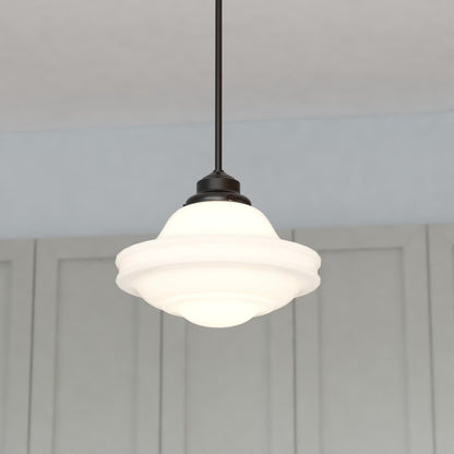 Huntley 1 Light Satin Nickel Farmhouse Schoolhouse Pendant Clear Glass