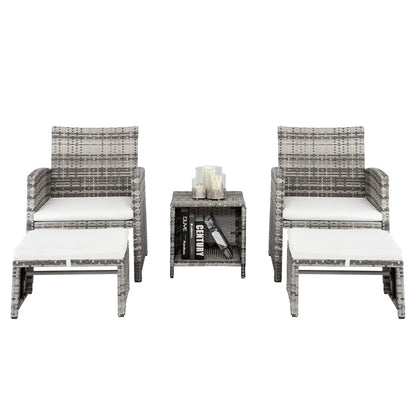Patio Set Outdoor Furniture, 5 PCS Patio Bistro Set with Glass Coffee Table, Patio Sectional Sofa Conversation Set, Outside Furniture Set for Garden, Backyard, Porch, Balcony, Poolside, JA2936
