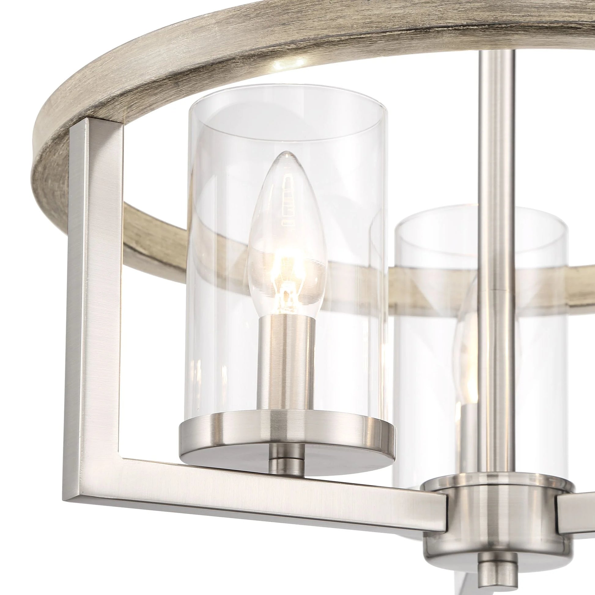 Possini Euro Design Senna Modern Industrial Ceiling Light Semi Flush Mount Fixture 15" Wide Brushed Nickel Gray Wood 3-Light Clear Glass for Bedroom