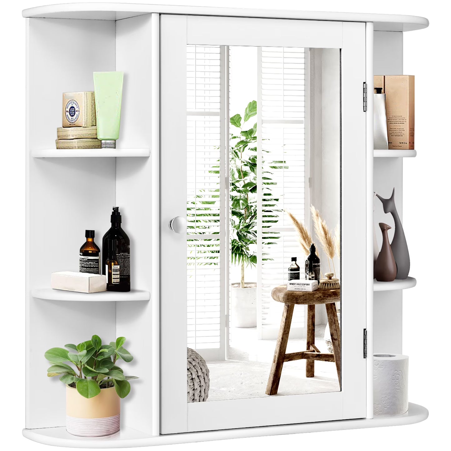 Costway, White, Medium Density Fiberboard, Multipurpose Mount Wall Surface Cabinet Mirror Glass, 26.00 x 6.50 x 23.50 Inches