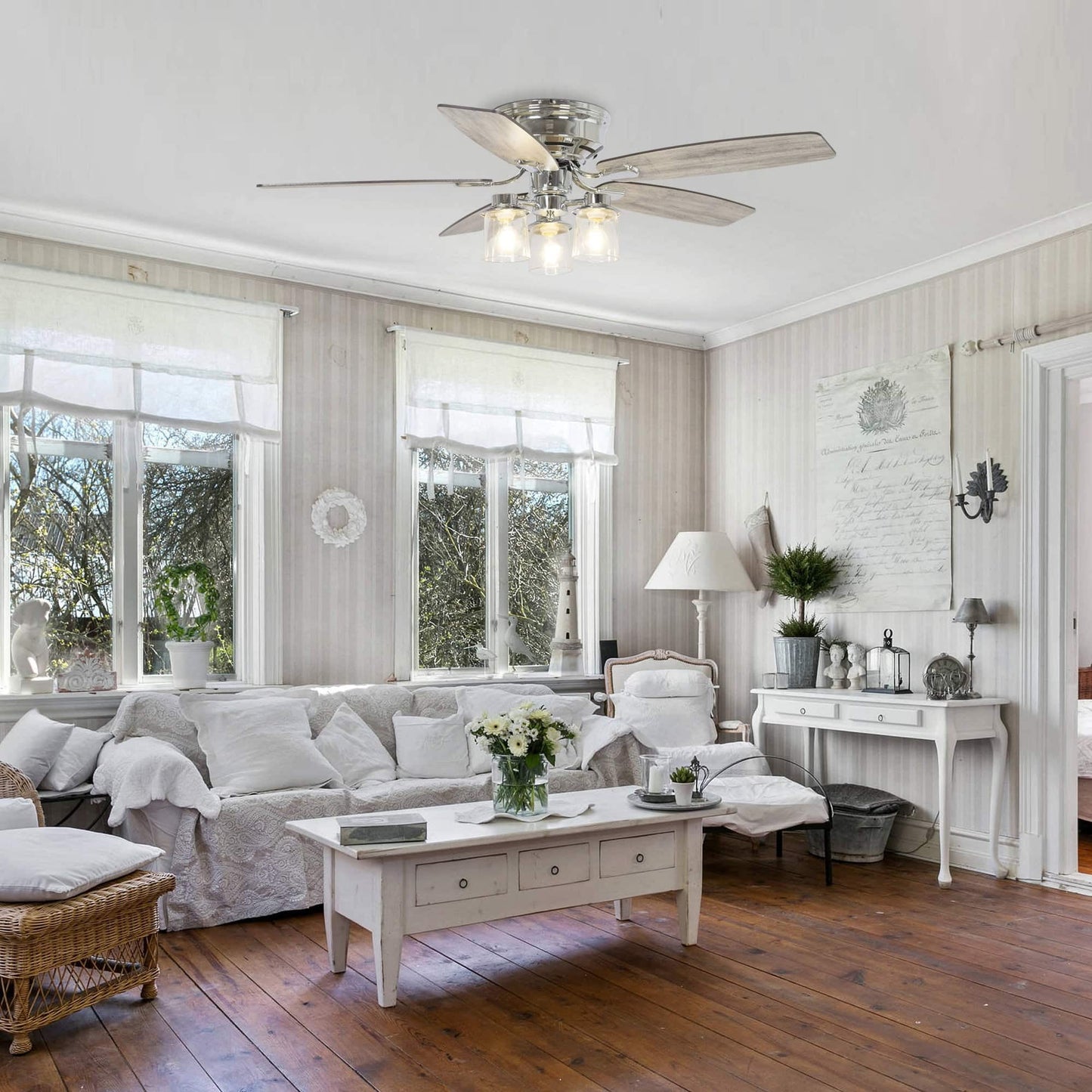 Parrot Uncle 52" Classic 5-Blade Glass Low Profile Ceiling Fan Chandelier with Remote Chrome Chrome Brushed
