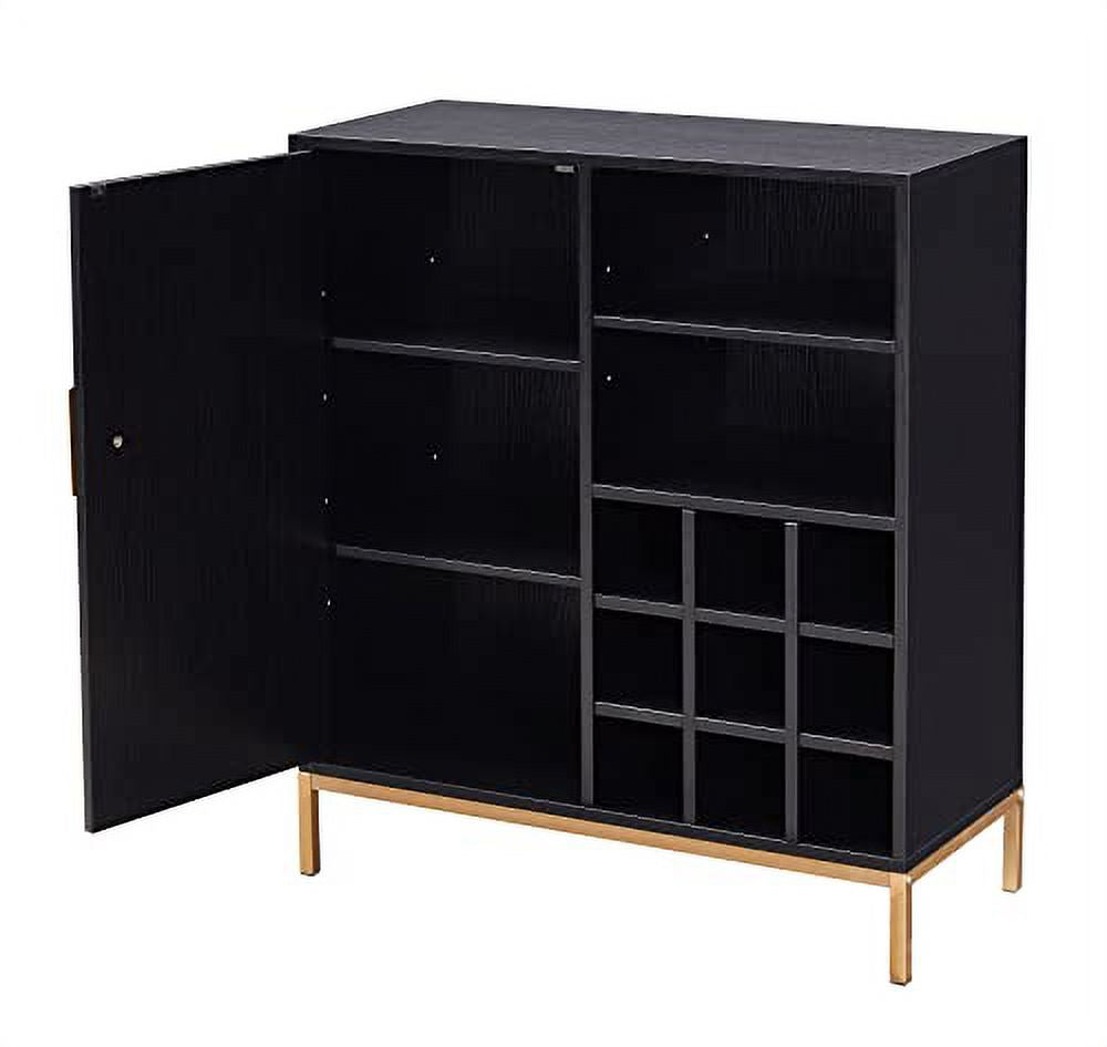 Kings Brand Furniture - Grant Buffet Bar Liquor Cabinet with Wine Rack Storage and Glass Holder, Black