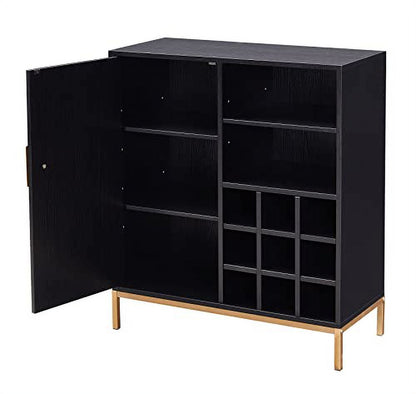 Kings Brand Furniture - Grant Buffet Bar Liquor Cabinet with Wine Rack Storage and Glass Holder, Black