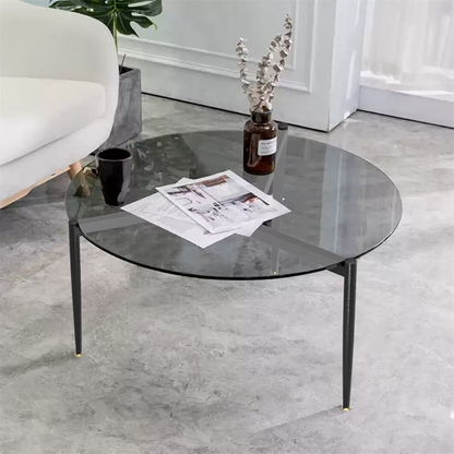 Wisfor Round Tempered Glass Table Coffee Table Steel Novelty Legs for Bedroom Living Room, Gray