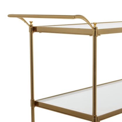 DecMode Traditional 3 Tier Gold Metal Bar Cart with Transparent Glass Shelves, 38"W x 31"H