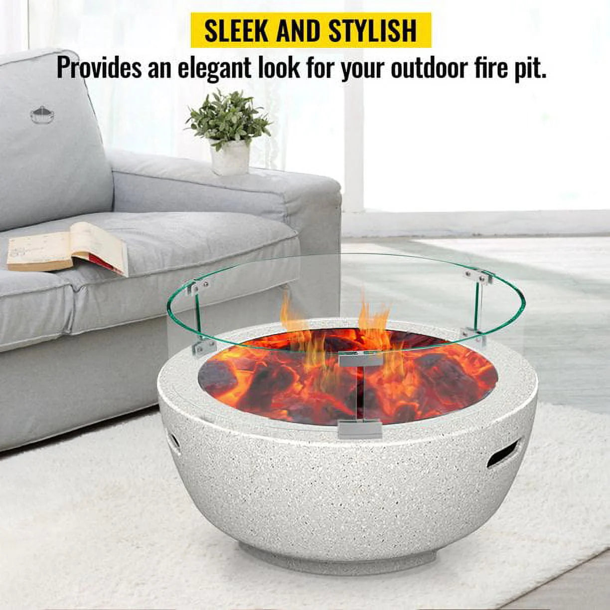 VEVOR Fire Pit Wind Guard, 17 x 17 x 6 inch Glass Flame Guard, Round Glass Shield, 1/4-Inch Thick Fire Table, Clear Tempered Glass Flame Guard, Steady Feet Tree Pit Guard for Propane, Gas, Outdoor