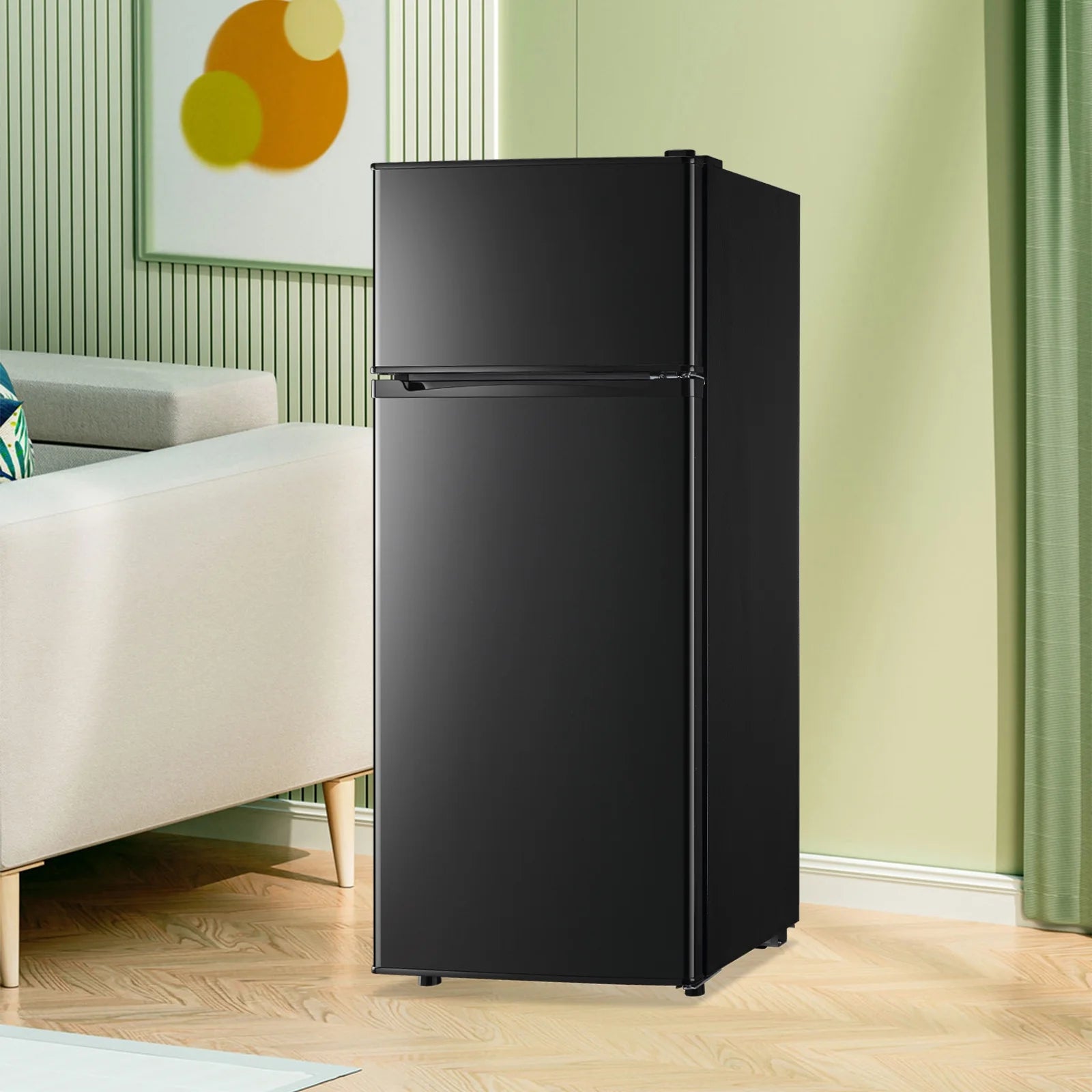 DEMULLER 4.5 Cu.ft Small Refrigerator Mini Fridge with Double Door 3 Removable Glass Shelves Black