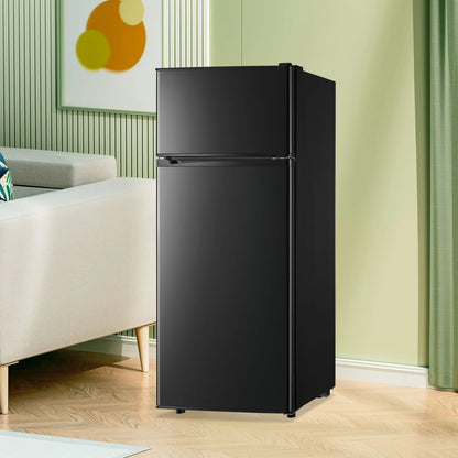 DEMULLER 4.5 Cu.ft Small Refrigerator Mini Fridge with Double Door 3 Removable Glass Shelves Black