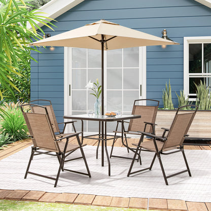 Pellebant 6 Pcs Metal & Glass Patio Dinning Set and Umbrella in Beige