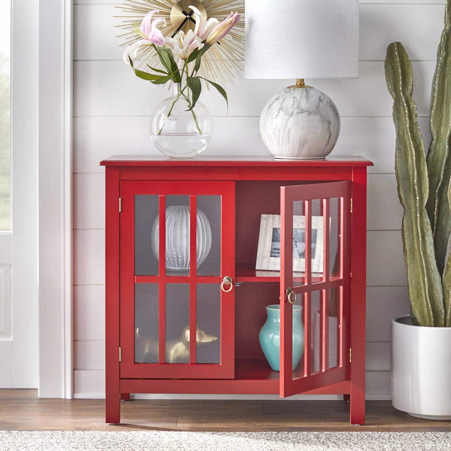Simple Living Portland 2-Door Glass Cabinet Antique White
