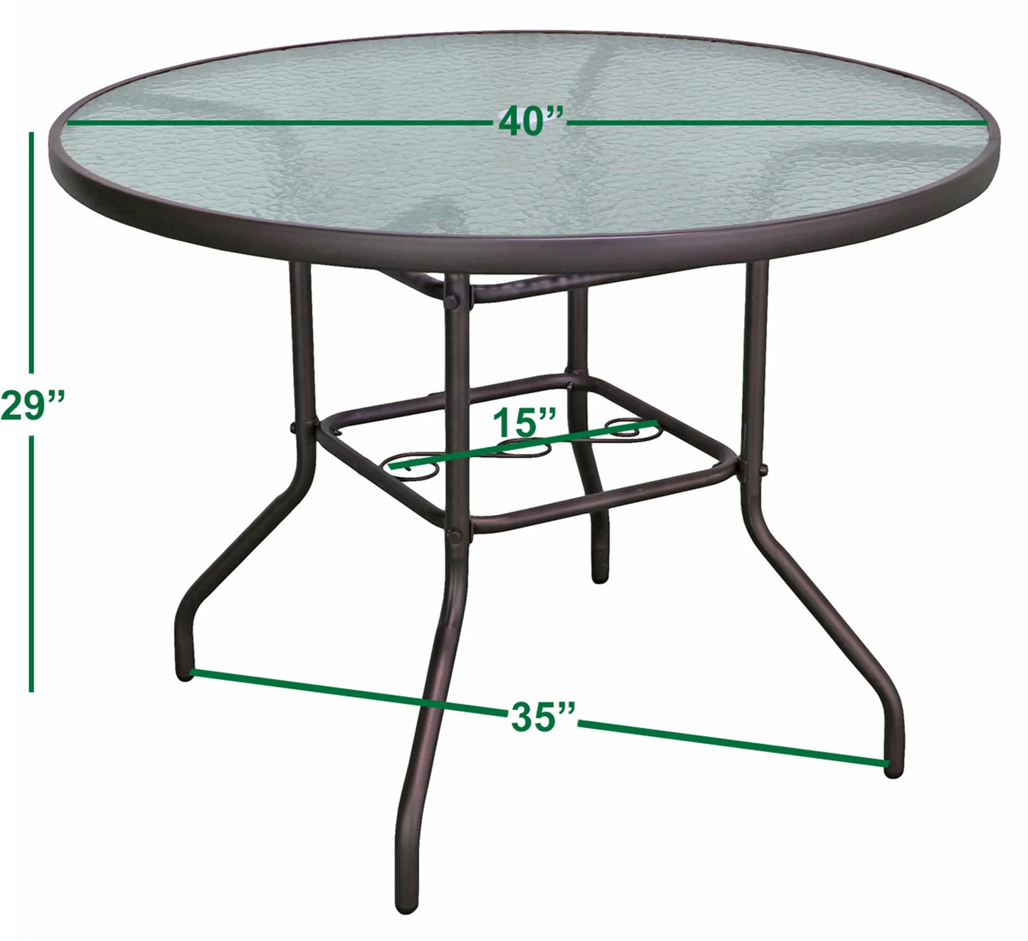 Garden Elements Outdoor Round Patio Dining Table, Steel Base and Rim with Waterwave Glass Top, Brown, 40"