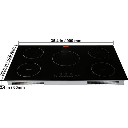 BENTISM 36 inch Electric Cooktop 5 Burners Ceramic Glass Stove Top Touch Control 9200W 9 Heat Levels Built-in Electric Stove