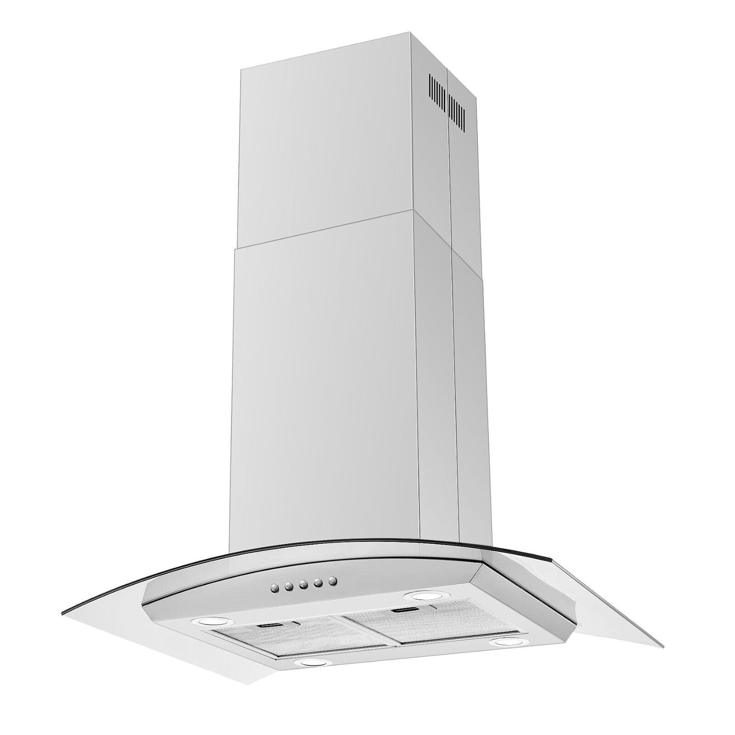 30 inch Island Mount Range Hood 900CFM Tempered Glass 3-Speed Vent Hood Stainless Steel Dishwasher