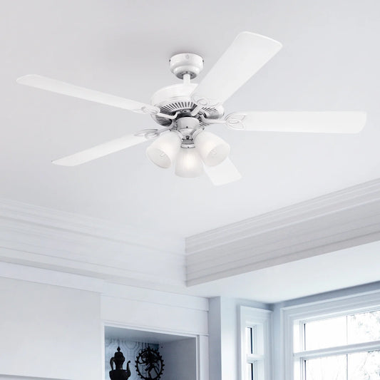 Westinghouse Vintage 52 in. White Finish Reversible Blades (White/White Washed Pine) Frosted Ribbed Glass