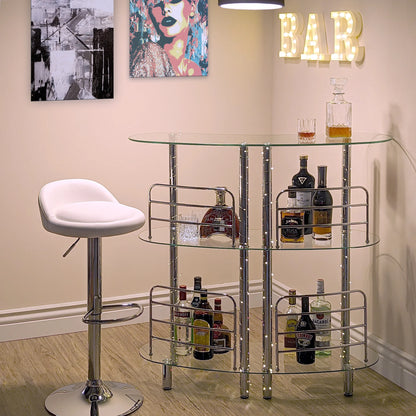 Mango Steam Contemporary Home Bar Liquor Table | Modern Clear Tempered Glass Shelves | 41" H x 47" L x 13.6" D