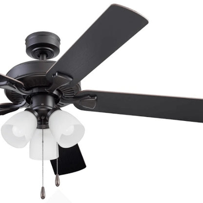 Prominence Home Stannor 52" Bronze Ceiling Fan with 5 Blades, Frosted Glass Light Kit, Pull Chains & Reverse Airflow