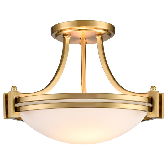 Modern Gold Semi Flush Mount 2-Light Milk Glass Ceiling Light Fixture