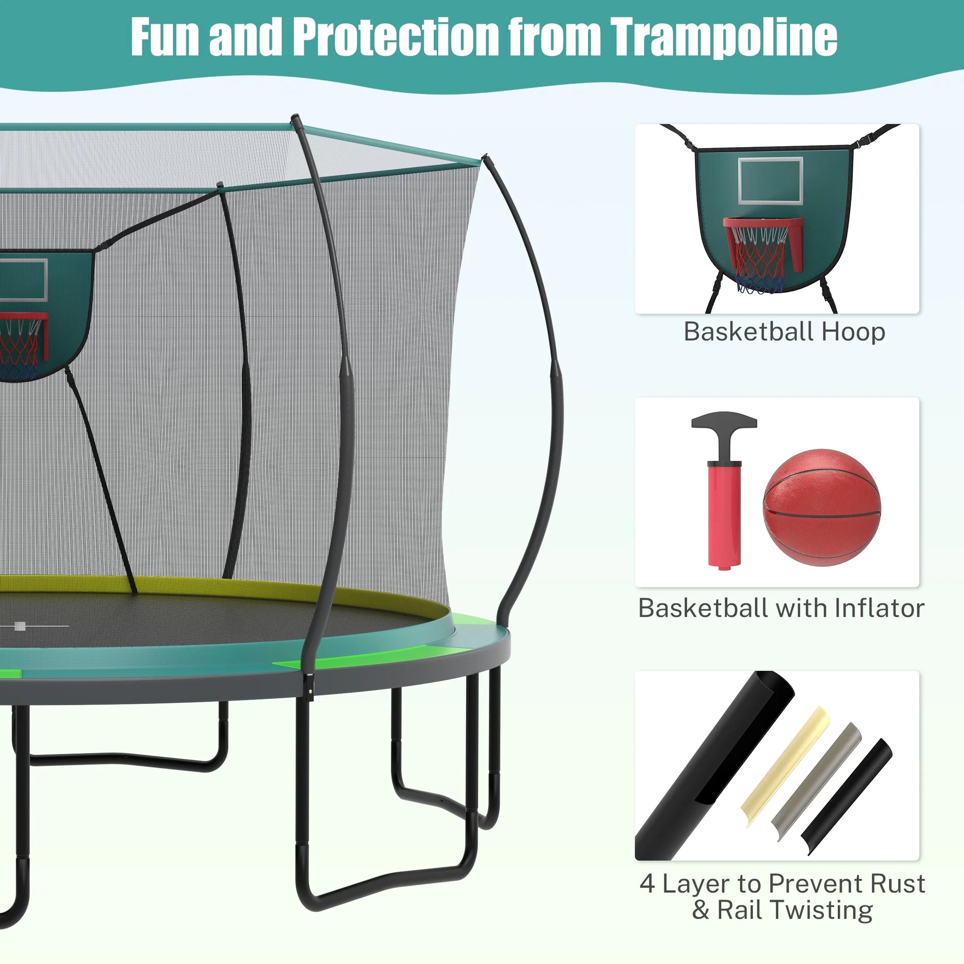 14 Ft Trampoline for Kids and Adults, Outdoor Trampoline with Fiberglass Rods and Smart Zipper System Zero Gaps, Segmart Recreational Trampoline with Enclosure Net, 880LBS Heavy Duty Trampoline