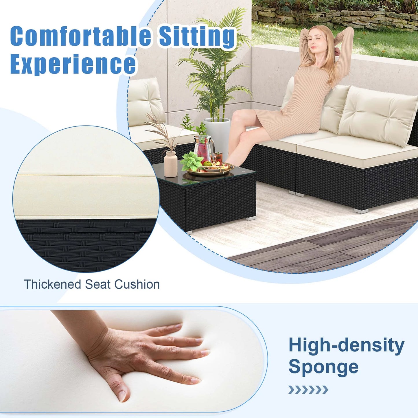 Costway 5 Pieces Outdoor Furniture Set with Seat & Back Cushions Tempered Glass Tabletop