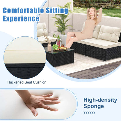 Costway 5 Pieces Outdoor Furniture Set with Seat & Back Cushions Tempered Glass Tabletop