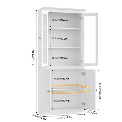 Homfa 71"H Bookcase with Glass Doors, 5 Tier Storage Bookshelf with Adjustable Shelf for Study Home Office,Reddish-Brown