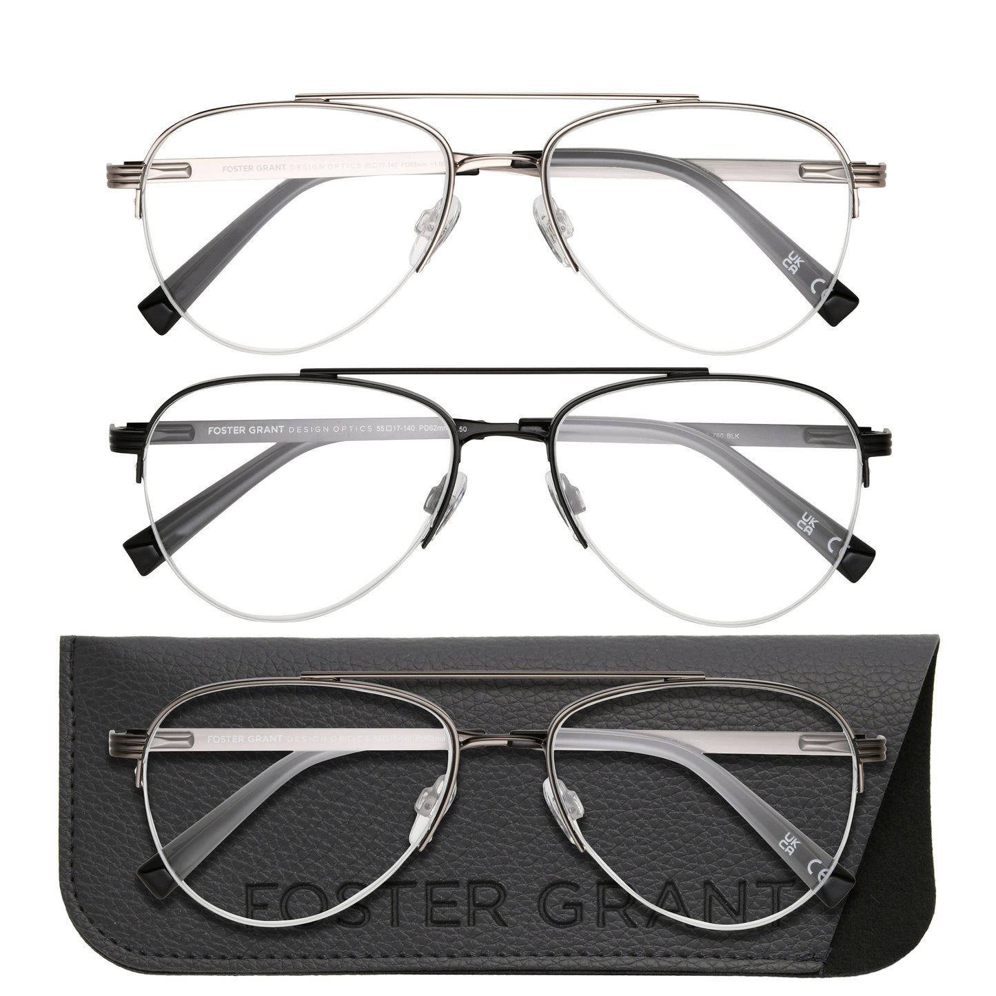 Design Optics by Foster Grant #760 Semi-Rim Aviator Reading Glasses, 3-pack