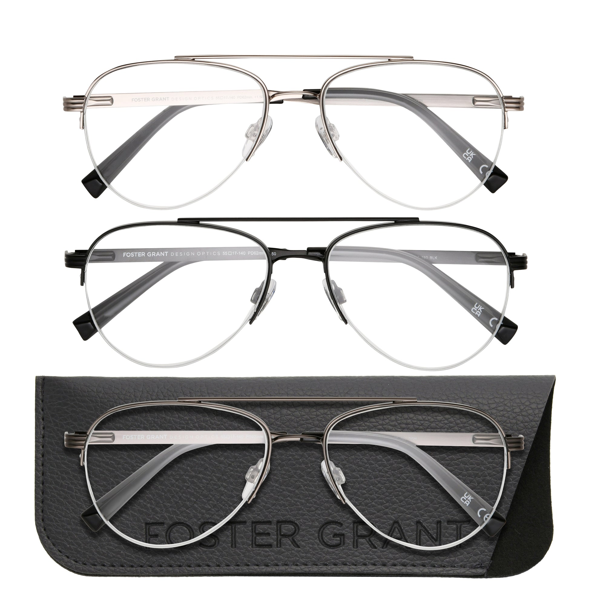 Design Optics by Foster Grant #760 Semi-Rim Aviator Reading Glasses, 3-pack