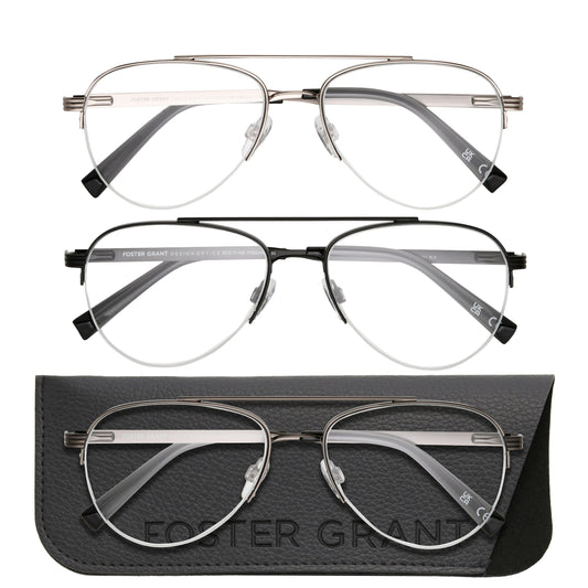 Design Optics by Foster Grant #760 Semi-Rim Aviator Reading Glasses, 3-pack