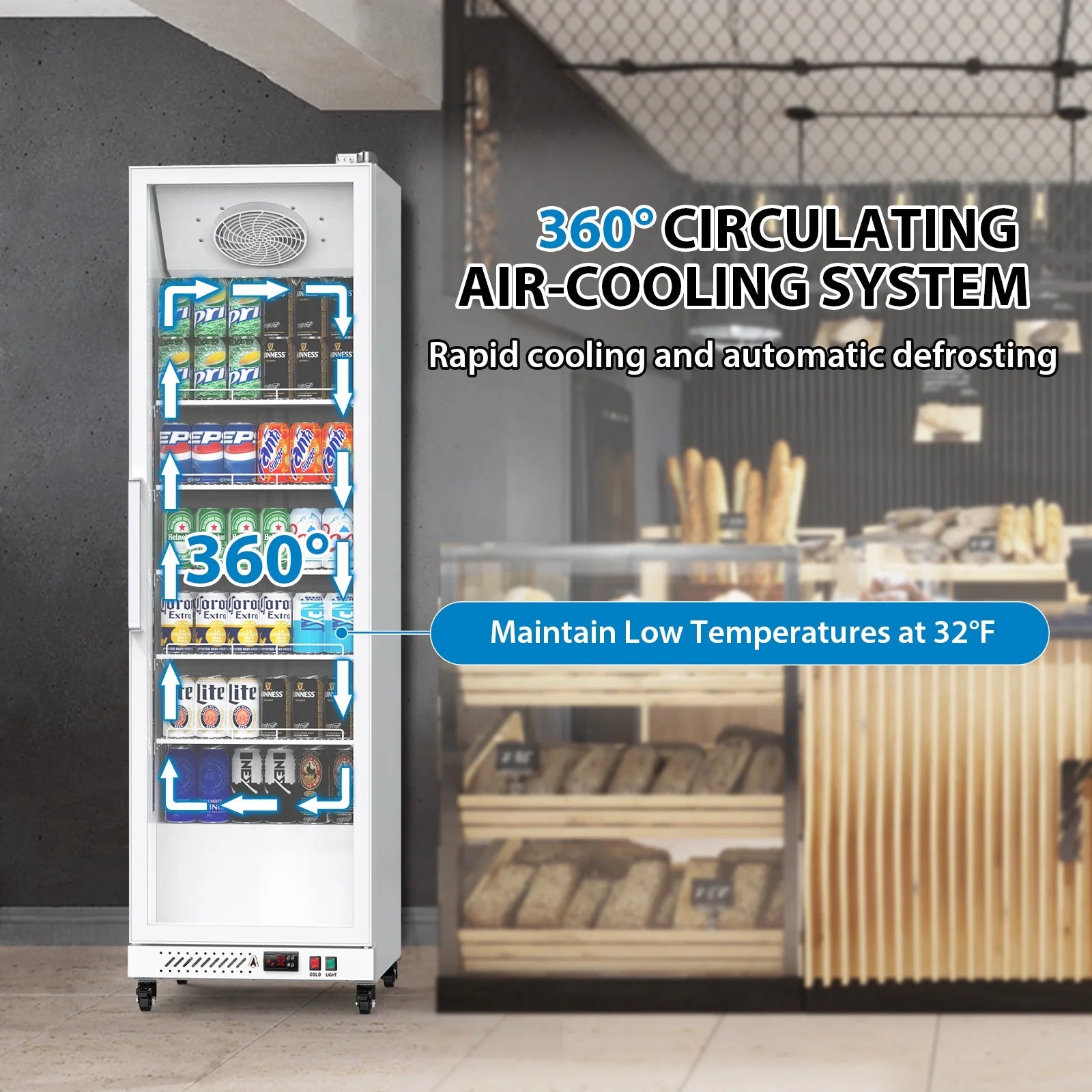 Garvee Commercial Refrigerator,12.4 Cu.ft Display Fridge Merchandiser Upright Beverage Cooler,Single Glass Door Fridge with Adjustable Shelves & LED Lighting,Black