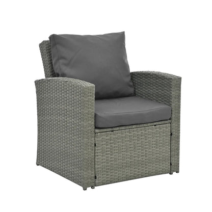 HighSound 5 Pcs PE Rattan Wicker Patio Sofa Set Outdoor Sectional Furniture Set with Tempered Glass Table